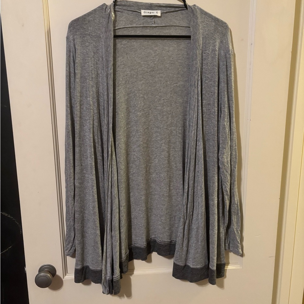 Ginger G Gray Cardigan Sweater Lightweight Open-Front